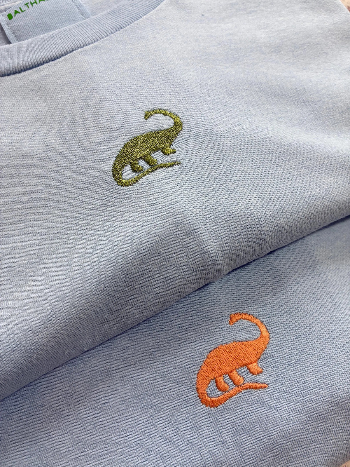 Vyelle Unisex Embroidered Dinosaur T-Shirt - Relaxed Fit Short-Sleeve Cotton Top