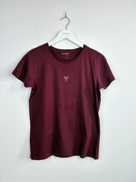 Vyelle Women's Embroidered Bow T-Shirt  Relaxed Fit Short-Sleeve Top in White Cotton